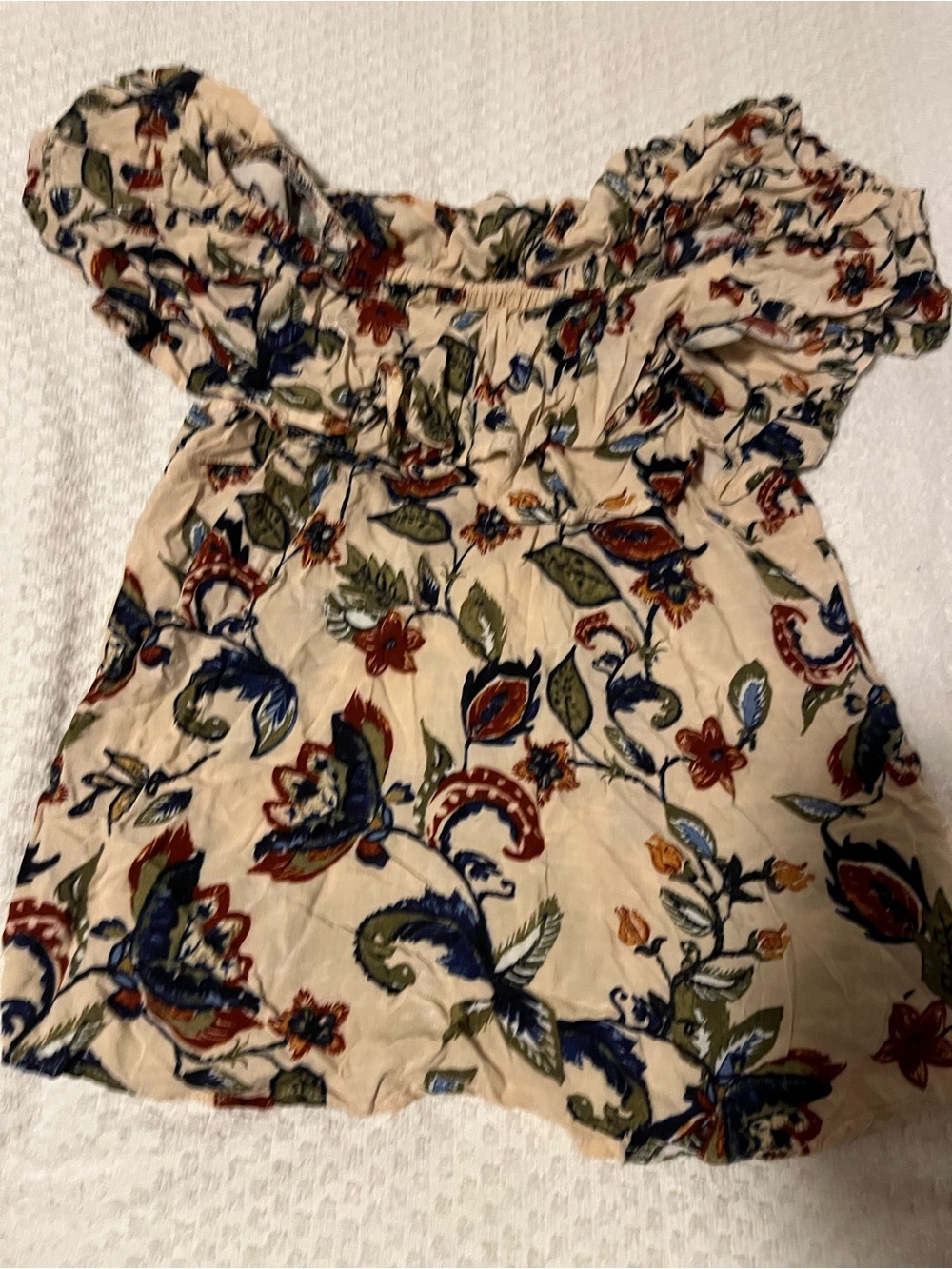 Purple Rain Girls Off-Shoulder Floral Blouse in Cream, Blue & Olive